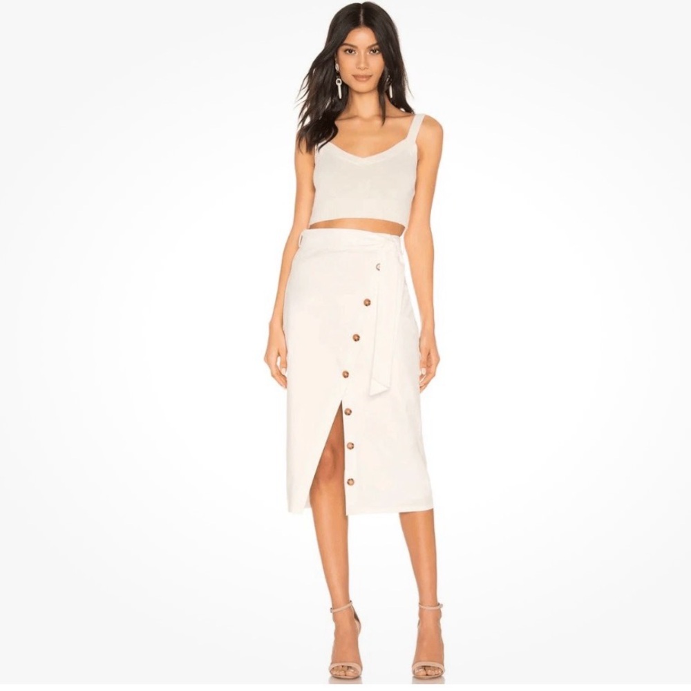 Tularosa Page Skirt SM White Midi Lined Cotton Stretch Cleangirl Minimalist Spot